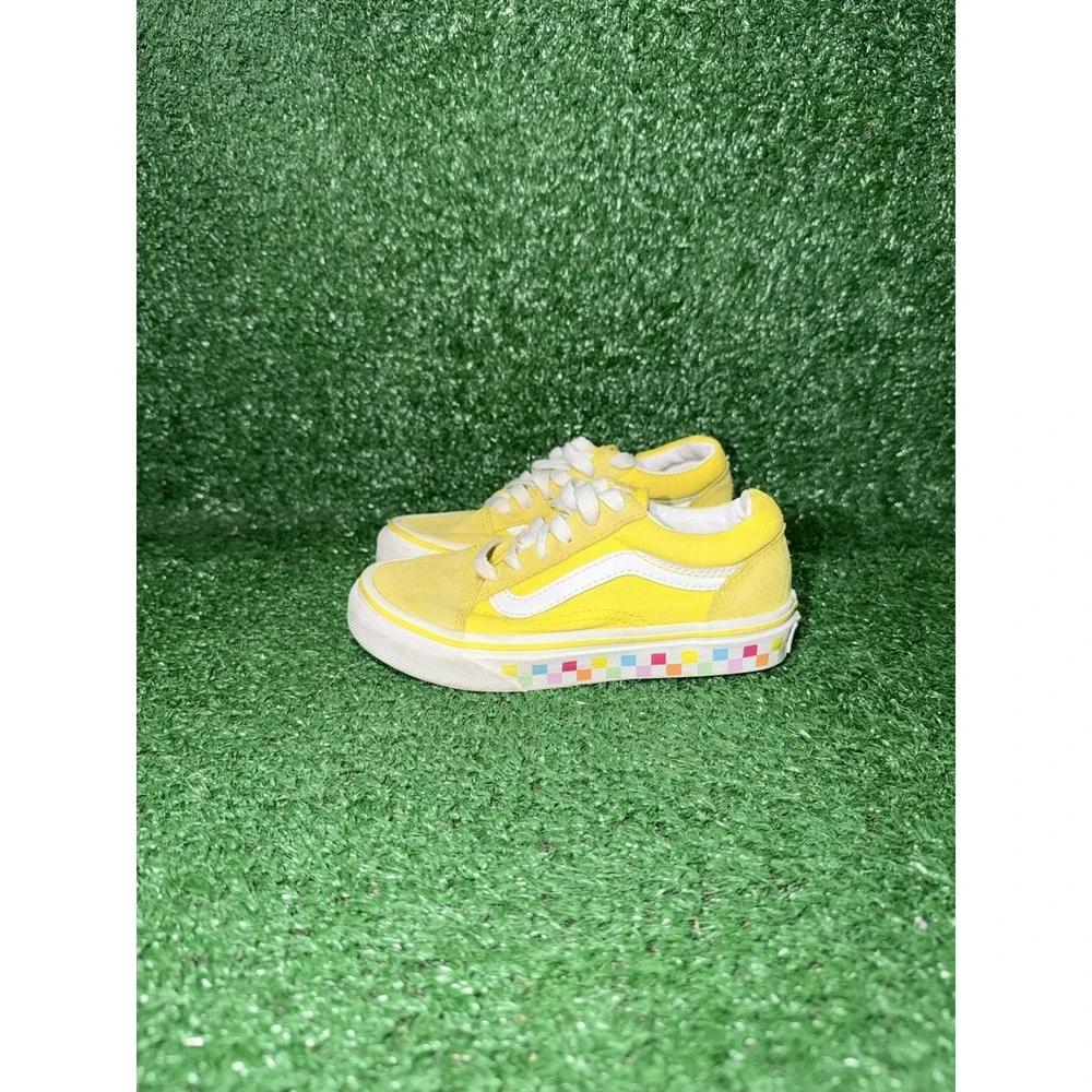 Vans Old Skool Checkerboard Toddler Size 11C Yellow Skate Shoe Casual Sneakers